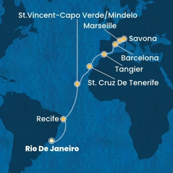 Costa Favolosa - Brazília, Zöld-Foki Köztársaság, Kanári-szigetek, Marokkó, Spanyolország, Franciaország, Olaszország