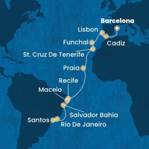 Costa Favolosa - Spanyolország, Portugália, Madeira, Kanári-szigetek, Brazília