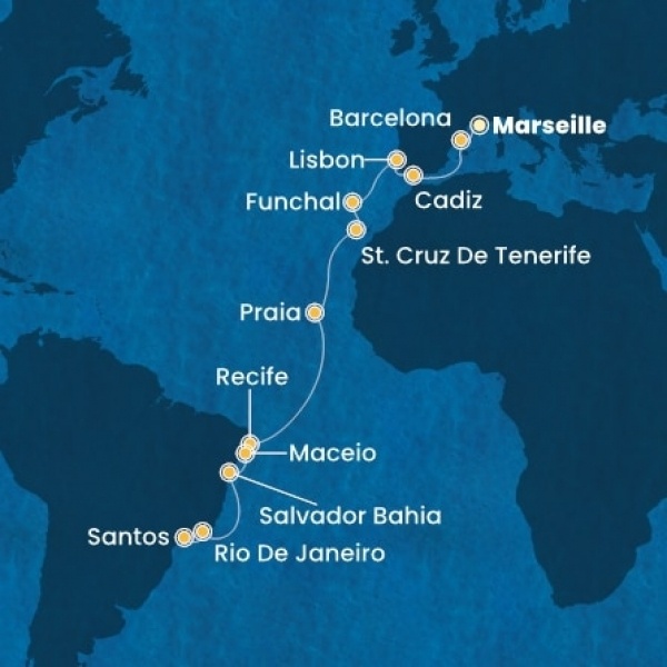 Costa Favolosa - Franciaország, Spanyolország, Portugália, Madeira, Kanári-szigetek, Brazília