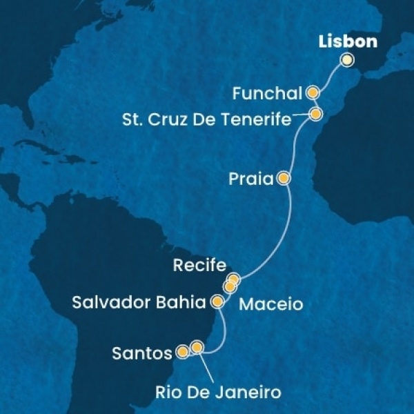 Costa Favolosa - Portugália, Madeira, Kanári-szigetek, Brazília