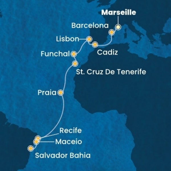 Costa Favolosa - Franciaország, Spanyolország, Portugália, Madeira, Kanári-szigetek, Brazília