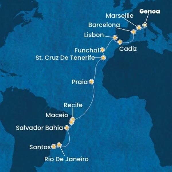 Costa Favolosa - Olaszország, Franciaország, Spanyolország, Portugália, Madeira, Kanári-szigetek, Brazília