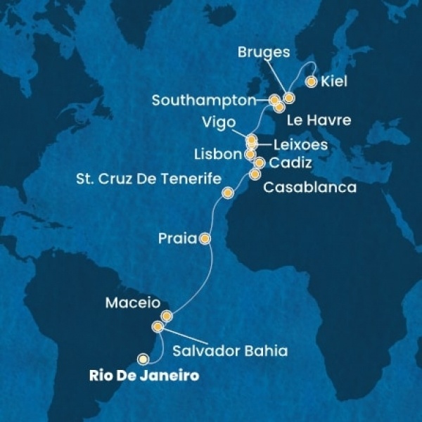 Costa Diadema - Brazília, Kanári-szigetek, Marokkó, Spanyolország, Portugália, Franciaország, Nagy-Britannia, Belgium, Németország