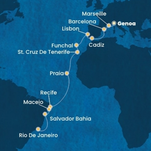 Costa Favolosa - Olaszország, Franciaország, Spanyolország, Portugália, Madeira, Kanári-szigetek, Brazília