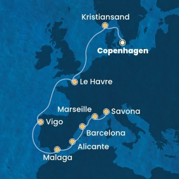 Costa Diadema - Dánia, Norvégia, Franciaország, Spanyolország, Olaszország