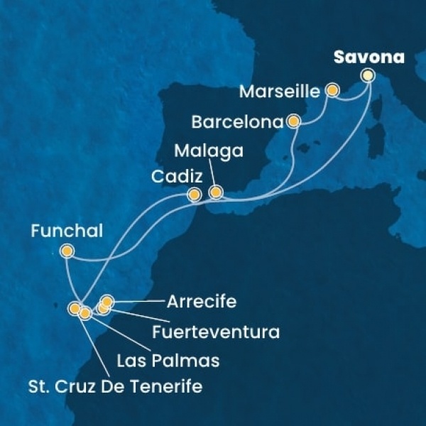 Costa Fortuna - Olaszország, Spanyolország, Madeira, Kanári-szigetek, Franciaország
