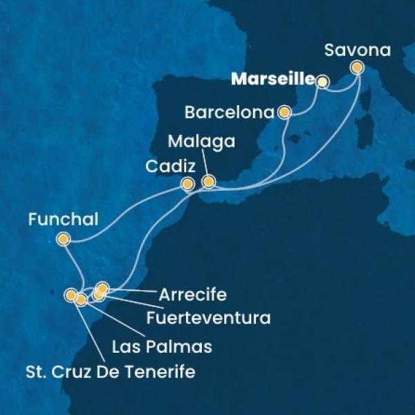 Costa Fortuna - Franciaország, Olaszország, Spanyolország, Kanári-szigetek, Madeira