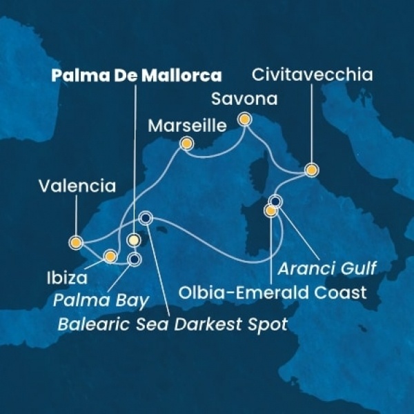 Costa Pacifica - Baleár-szigetek, Spanyolország, Olaszország, Franciaország