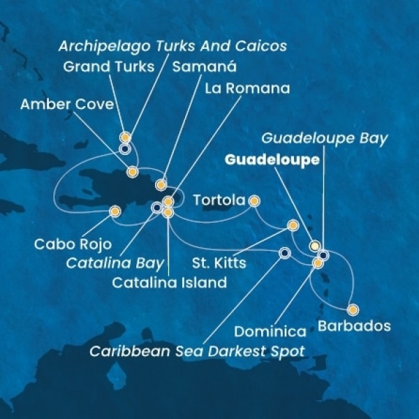 Costa Pacifica - Holland Antillák (ABC-szigetek), Virgin szigetek, Dominikai Köztársaság, Turks szigetek, Dominikai Közösség