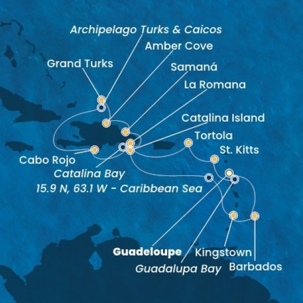 Costa Pacifica - Holland Antillák (ABC-szigetek), Virgin szigetek, Dominikai Köztársaság, Turks szigetek