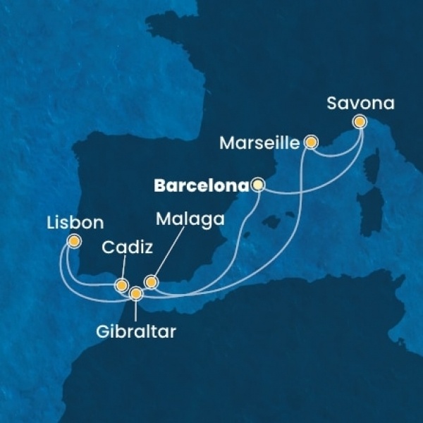 Costa Pacifica - Spanyolország, Gibraltár, Portugália, Franciaország, Olaszország