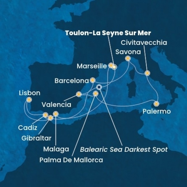Costa Pacifica - Franciaország, Spanyolország, Baleár-szigetek, Olaszország, Gibraltár, Portugália