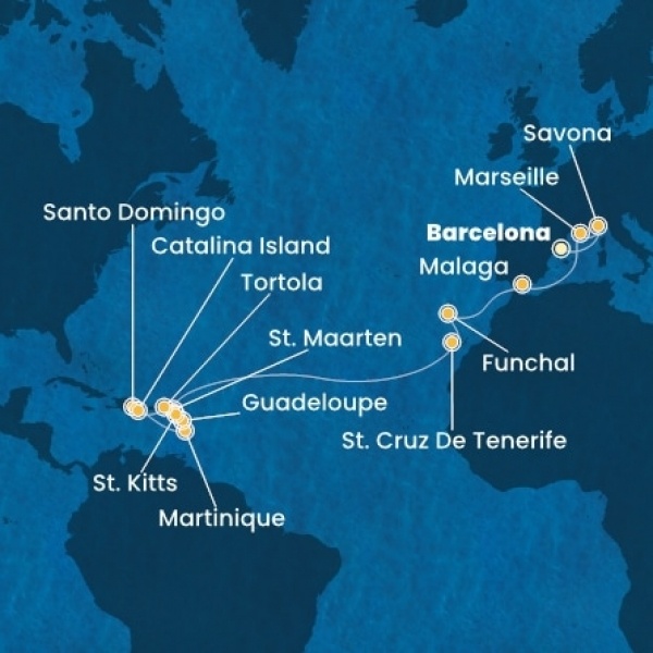 Costa Fascinosa - Spanyolország, Olaszország, Franciaország, Madeira, Kanári-szigetek, Holland Antillák (ABC-szigetek), Virgin szigetek, Dominikai Köztársaság