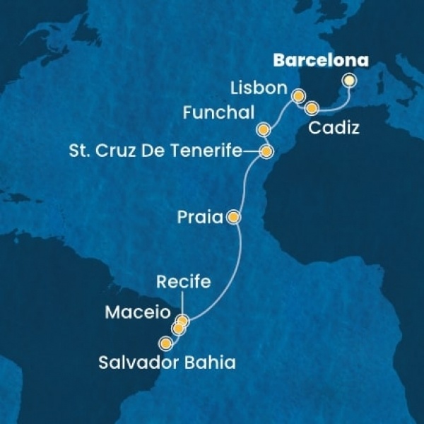 Costa Favolosa - Spanyolország, Portugália, Madeira, Kanári-szigetek, Brazília