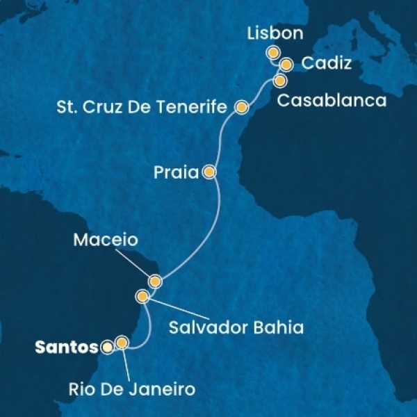 Costa Diadema - Brazília, Kanári-szigetek, Marokkó, Spanyolország, Portugália