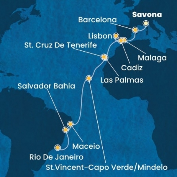 Costa Diadema - Olaszország, Spanyolország, Portugália, Kanári-szigetek, Zöld-Foki Köztársaság, Brazília