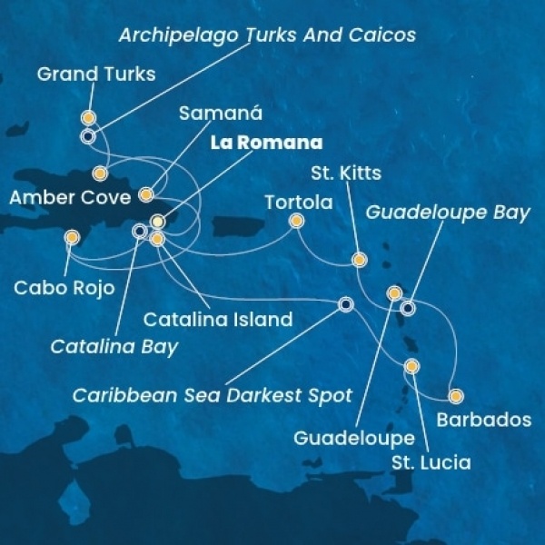 Costa Pacifica - Dominikai Köztársaság, Holland Antillák (ABC-szigetek), Virgin szigetek, Turks szigetek