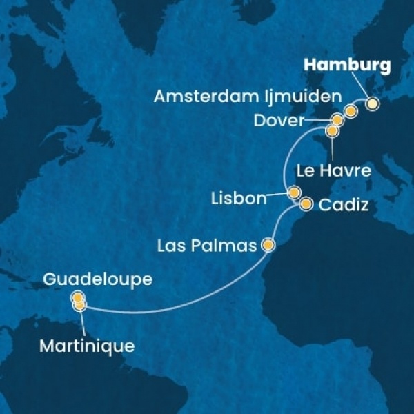 Costa Favolosa - Németország, Nagy-Britannia, Franciaország, Portugália, Spanyolország, Kanári-szigetek, Holland Antillák (ABC-szigetek)