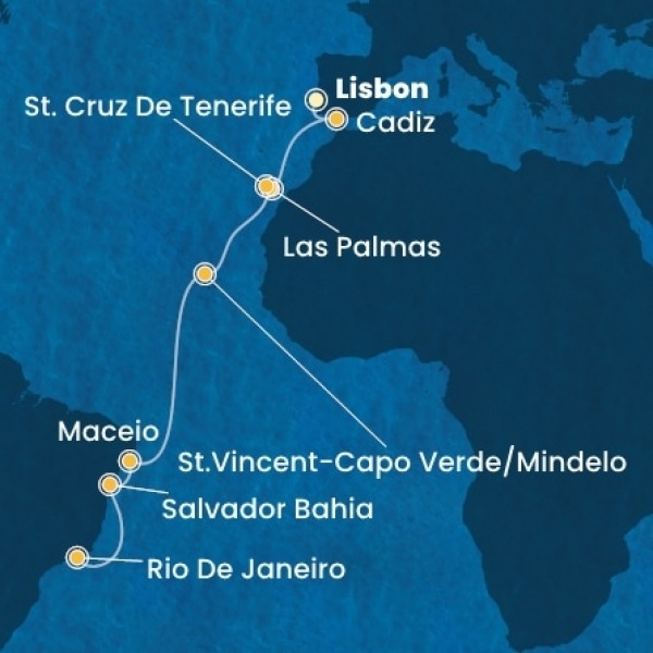 Costa Diadema - Portugália, Spanyolország, Kanári-szigetek, Zöld-Foki Köztársaság, Brazília