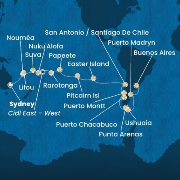 Costa Serena - Ausztrália, Hawaii, Fiji, Tonga, Francia Polinézia, Chile, Argentína