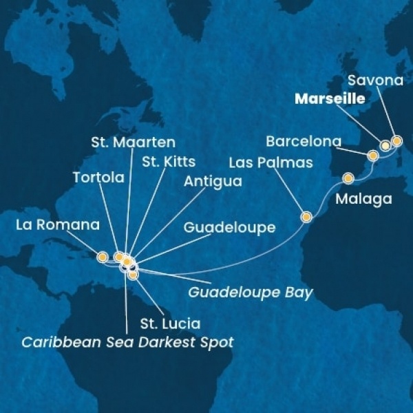 Costa Fascinosa - Franciaország, Olaszország, Spanyolország, Kanári-szigetek, Holland Antillák (ABC-szigetek), Dominikai Köztársaság, Virgin szigetek