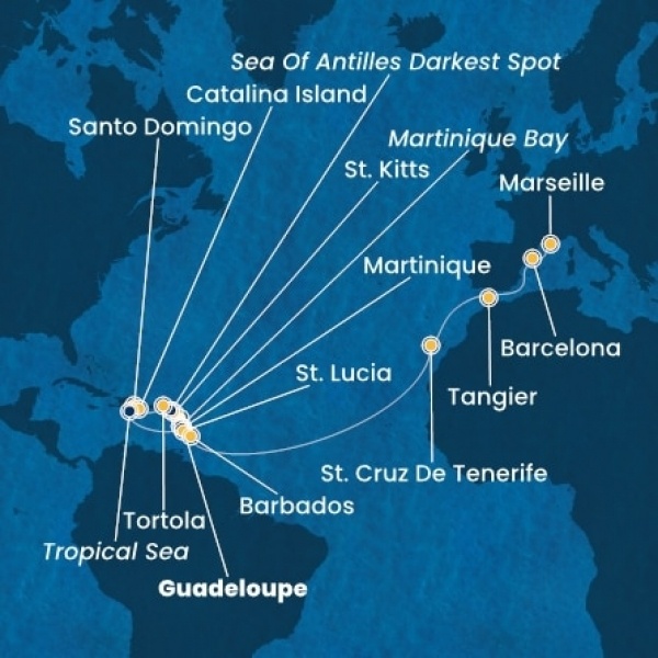 Costa Fascinosa - Holland Antillák (ABC-szigetek), Virgin szigetek, Dominikai Köztársaság, Kanári-szigetek, Marokkó, Spanyolország, Franciaország
