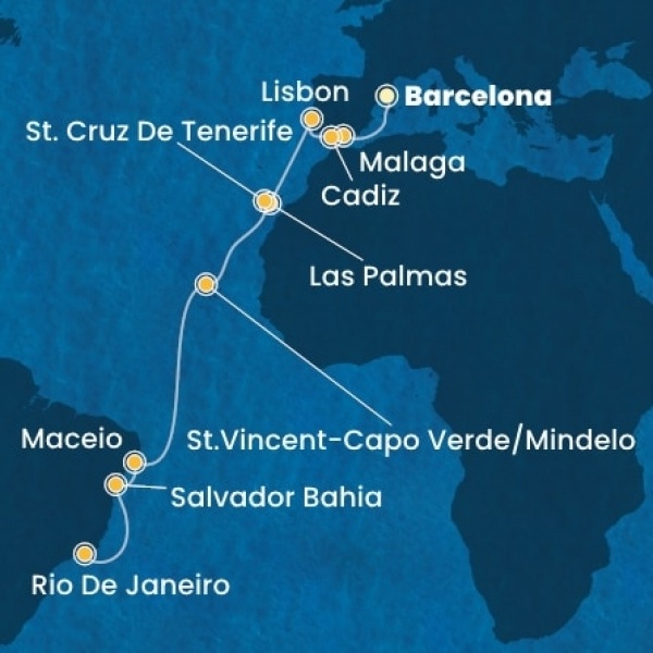 Costa Diadema - Spanyolország, Portugália, Kanári-szigetek, Zöld-Foki Köztársaság, Brazília