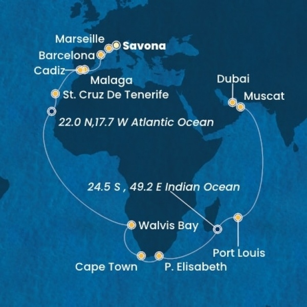 Costa Smeralda - Olaszország, Franciaország, Spanyolország, Kanári-szigetek, Namibia, South Africa, Mauritius, Omán Szultánság, Egyesült Arab Emirátusok
