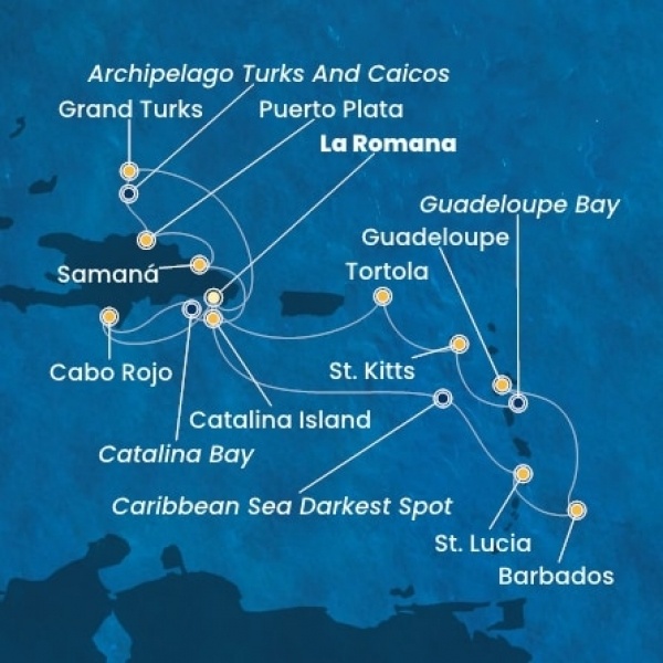 Costa Pacifica - Dominikai Köztársaság, Turks szigetek, Holland Antillák (ABC-szigetek), Virgin szigetek