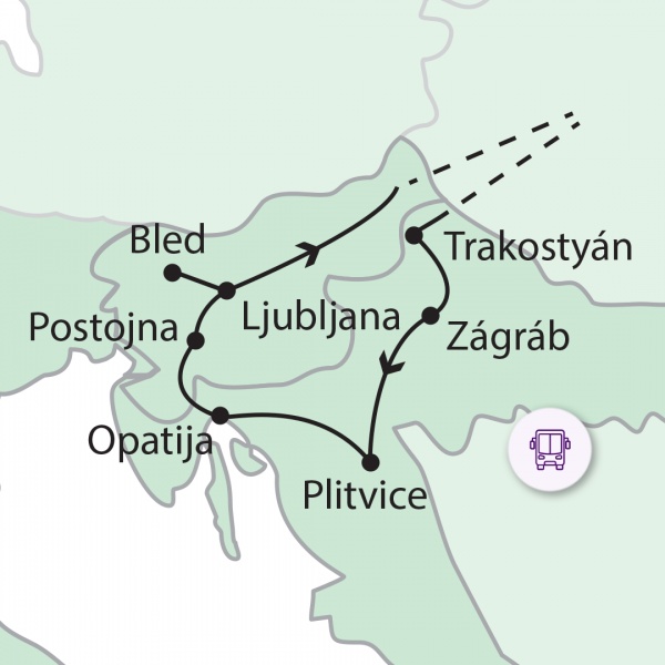 Adria, Postojna és a Plitvicei-tavak