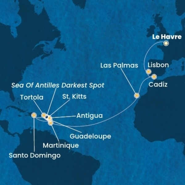 Costa Favolosa - Franciaország, Portugália, Spanyolország, Kanári-szigetek, Holland Antillák (ABC-szigetek), Virgin szigetek