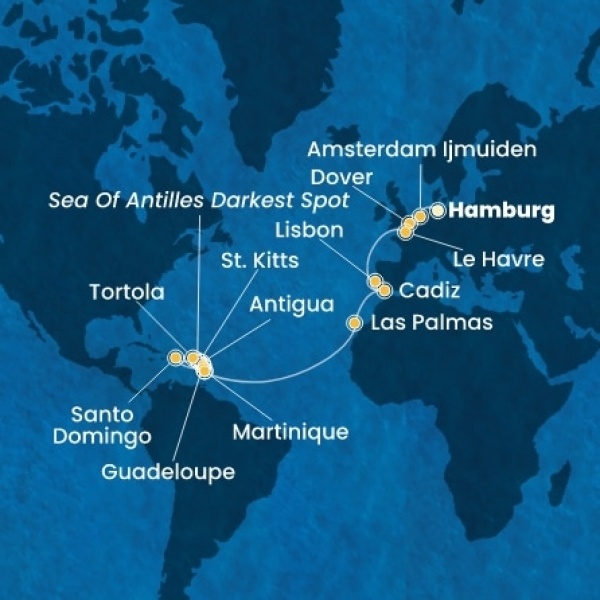 Costa Favolosa - Németország, Nagy-Britannia, Franciaország, Portugália, Spanyolország, Kanári-szigetek, Holland Antillák (ABC-szigetek), Virgin szigetek