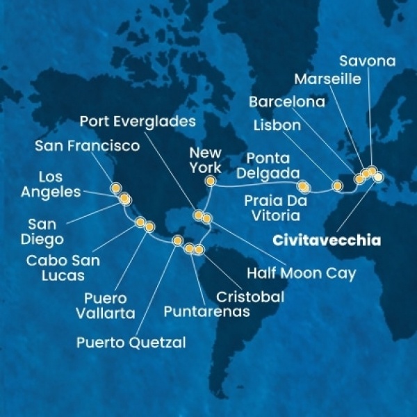 Costa Deliziosa - Olaszország, Franciaország, Spanyolország, Portugália, The Azores, Amerikai Egyesült Államok, Florida, Mexikó, Amerikai Egyesült Államok