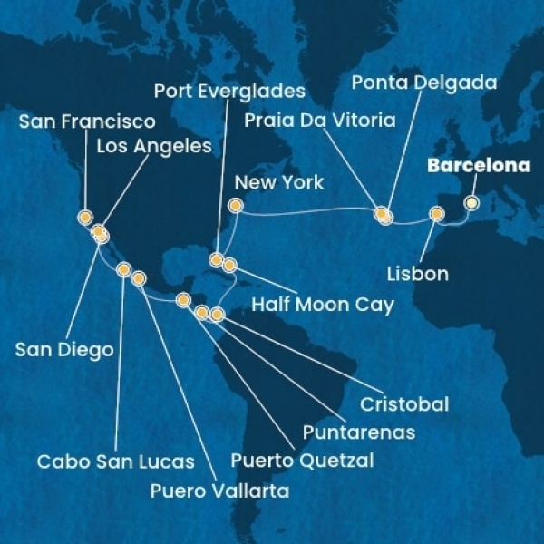 Costa Deliziosa - Spanyolország, Portugália, The Azores, Amerikai Egyesült Államok, Florida, Mexikó, Amerikai Egyesült Államok