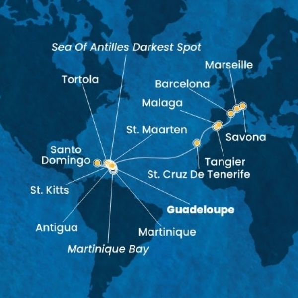 Costa Favolosa - Holland Antillák (ABC-szigetek), Virgin szigetek, Kanári-szigetek, Marokkó, Spanyolország, Franciaország, Olaszország