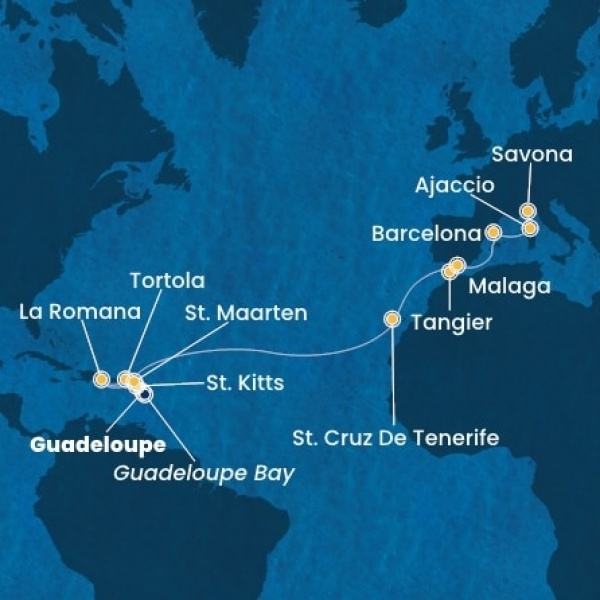 Costa Fascinosa - Holland Antillák (ABC-szigetek), Virgin szigetek, Dominikai Köztársaság, Kanári-szigetek, Marokkó, Spanyolország, Corsica (France), Olaszország