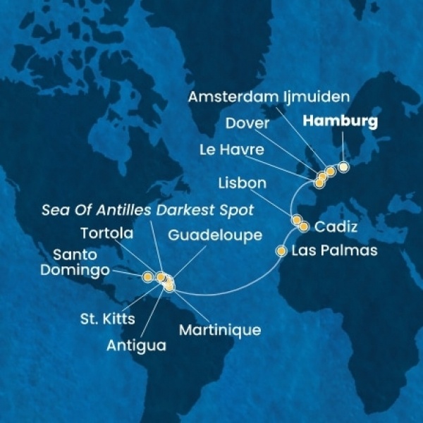 Costa Favolosa - Németország, Nagy-Britannia, Franciaország, Portugália, Spanyolország, Kanári-szigetek, Holland Antillák (ABC-szigetek), Virgin szigetek