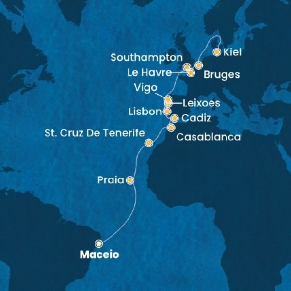 Costa Diadema - Brazília, Kanári-szigetek, Marokkó, Spanyolország, Portugália, Franciaország, Nagy-Britannia, Belgium, Németország