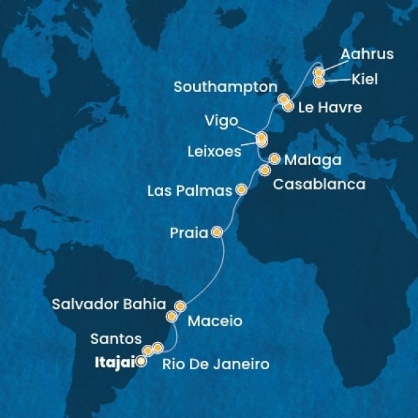 Costa Diadema - Brazília, Kanári-szigetek, Marokkó, Spanyolország, Portugália, Franciaország, Nagy-Britannia, Dánia, Németország