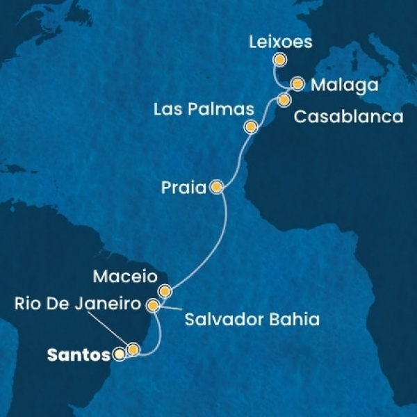 Costa Diadema - Brazília, Kanári-szigetek, Marokkó, Spanyolország, Portugália