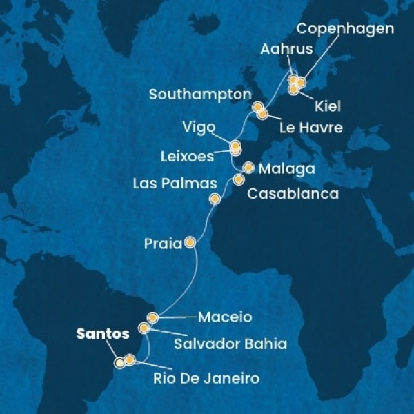 Costa Diadema - Brazília, Kanári-szigetek, Marokkó, Spanyolország, Portugália, Franciaország, Nagy-Britannia, Dánia, Németország