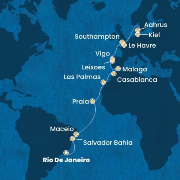 Costa Diadema - Brazília, Kanári-szigetek, Marokkó, Spanyolország, Portugália, Franciaország, Nagy-Britannia, Dánia, Németország