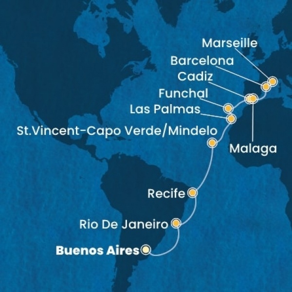 Costa Serena - Argentína, Brazília, Zöld-Foki Köztársaság, Kanári-szigetek, Madeira, Spanyolország, Franciaország
