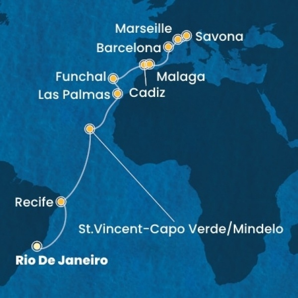 Costa Serena - Brazília, Zöld-Foki Köztársaság, Kanári-szigetek, Madeira, Spanyolország, Franciaország, Olaszország