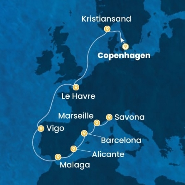 Costa Diadema - Dánia, Norvégia, Franciaország, Spanyolország, Olaszország