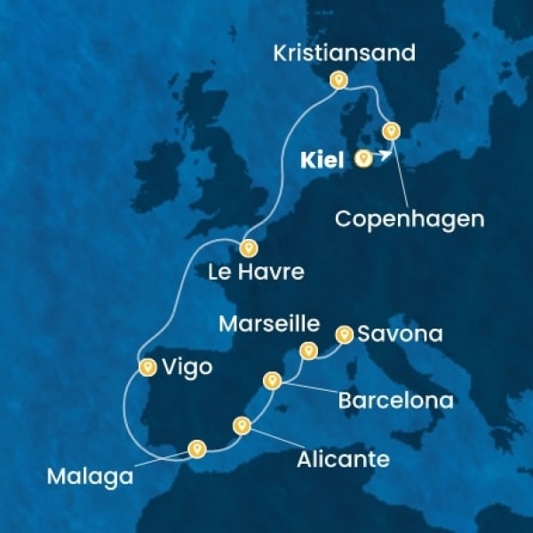 Costa Diadema - Németország, Dánia, Norvégia, Franciaország, Spanyolország, Olaszország