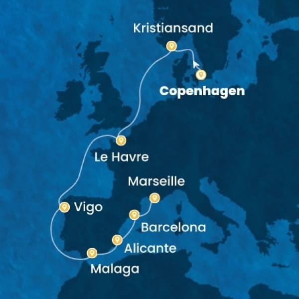 Costa Diadema - Dánia, Norvégia, Franciaország, Spanyolország