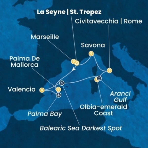 Costa Pacifica - Franciaország, Baleár-szigetek, Spanyolország, Olaszország