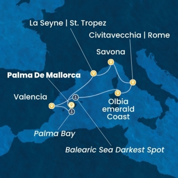 Costa Pacifica - Baleár-szigetek, Spanyolország, Olaszország, Franciaország
