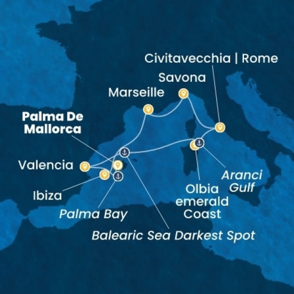 Costa Pacifica - Baleár-szigetek, Spanyolország, Olaszország, Franciaország